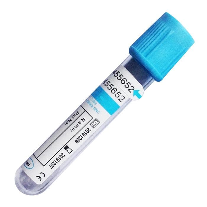 Пробирка вакуумная для взятия венозной крови с антикоагулянтом цитратом натрия 3.2%, 13х75мм, 2.7мл, синяя крышка (100 шт)
