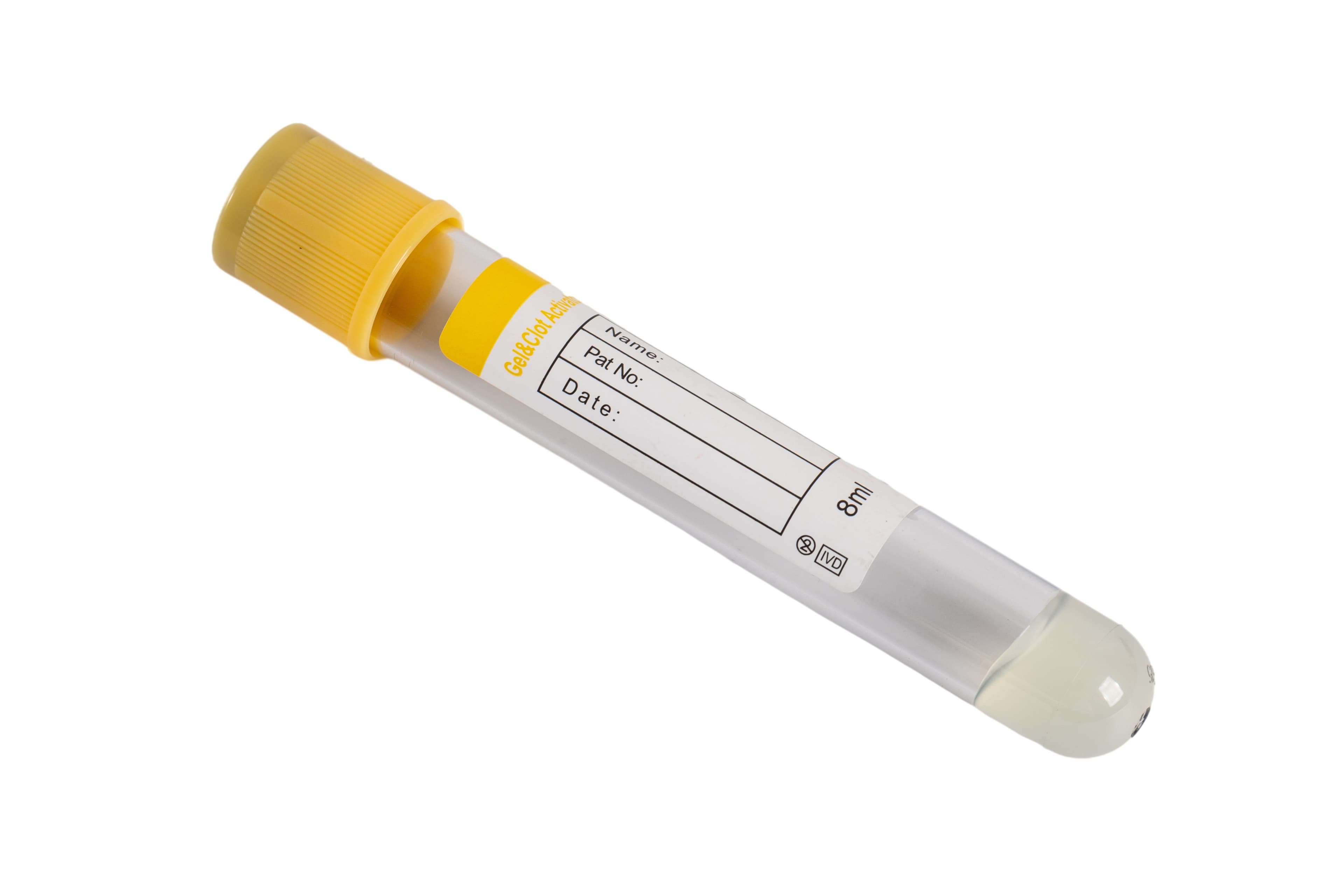 Пробирка вакуумная для взятия венозной крови с разделительным гелем и антикоагулянтом активатором свертывания, 16х100мм, 8мл, желтая крышка (100 шт)