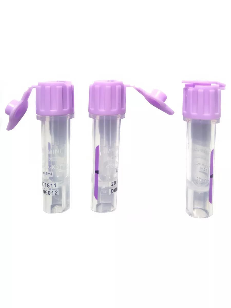 Пробирка микротейнер 0,5мл, 12х45мм для гематологических исследований с ЭДТА К3, сиреневая крышка (100 шт)